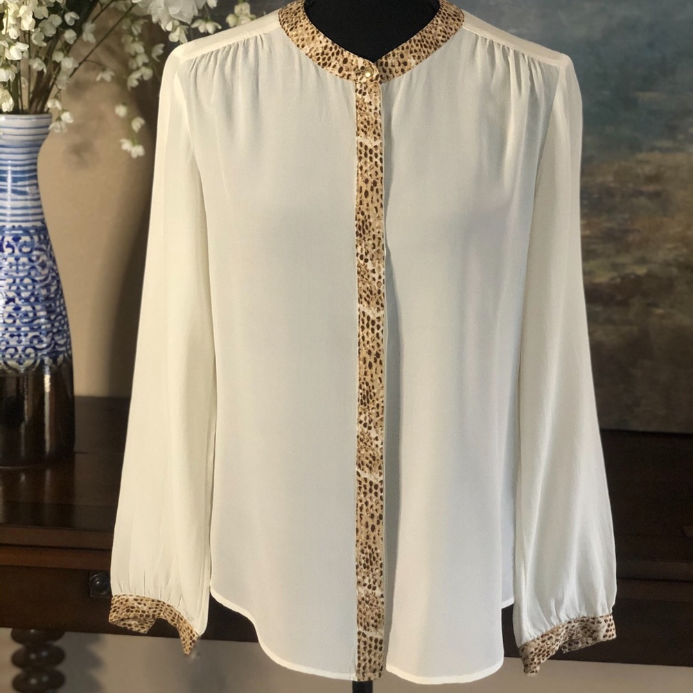 Banana Republic Cream Shirt with animal print trim